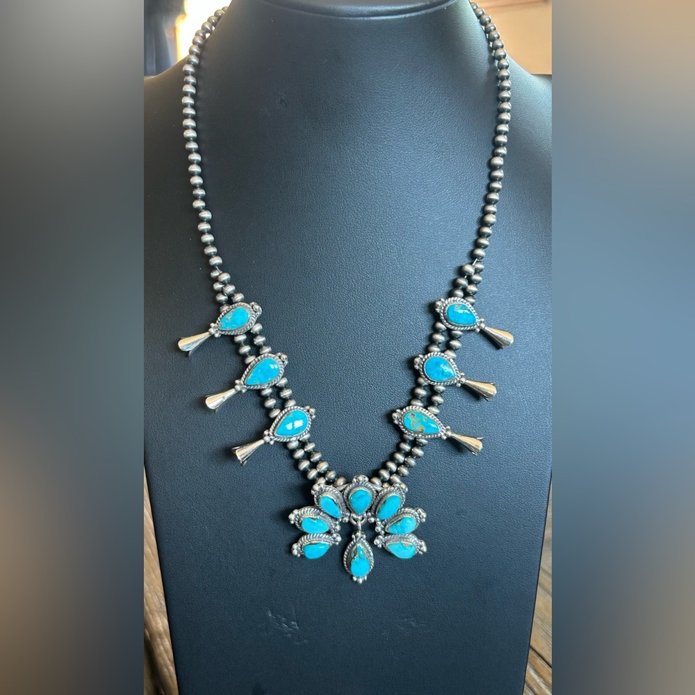 Sierra Bella Turquoise Sterling Silver Squash Blossom Necklace Southwest